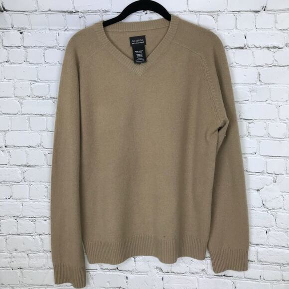 George 100% Cashmere Men's V-Neck Camel Sweater Size Small 34/36 Pullover - Picture 1 of 3